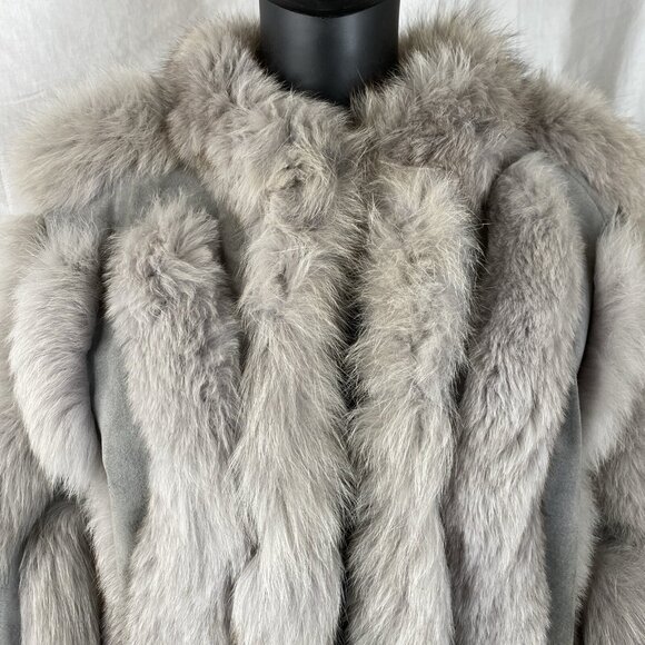 Vintage GRAY FOX FUR & SUEDE LEATHER JACKET Coat size Small Mob Wife 70s 80s - Picture 12 of 16
